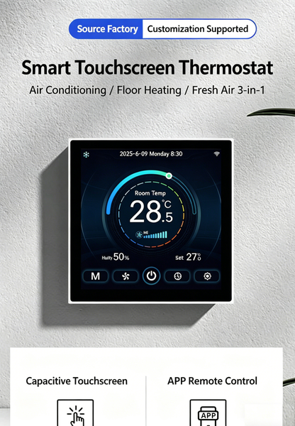 8969 4-inch TFT color screen fan coil mart thermostat for Aircon w/ WIFI APP control