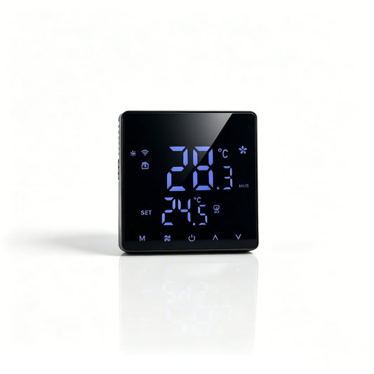 8971-EU Series Fan Coil Room Thermostat, 3 Speed AC FCU Temperature Controller, LED Display NTC HVAC Thermostat for  central air conditioning AC220V for Home Office School (black)
