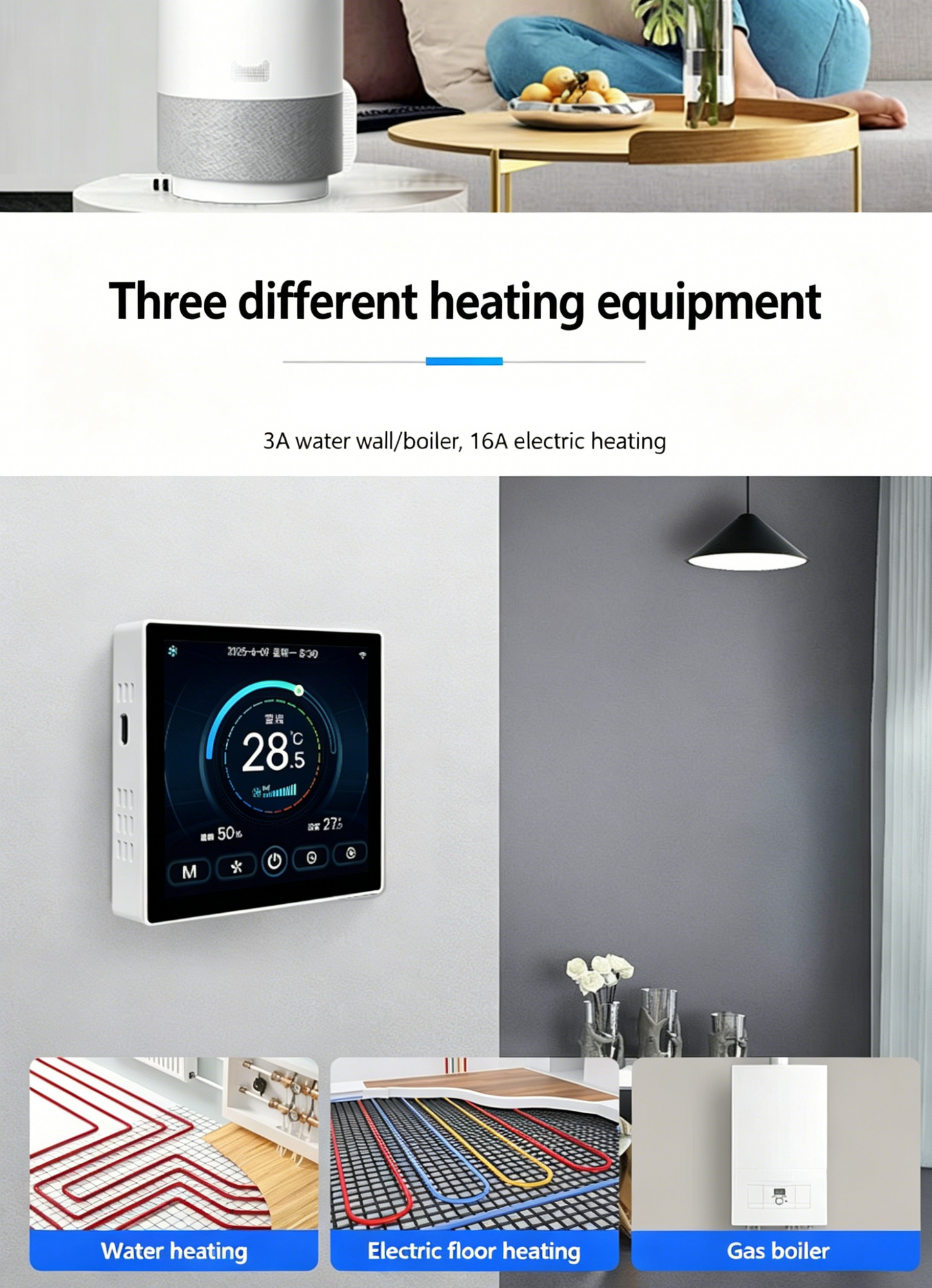 8969 4-inch TFT color screen fan coil mart thermostat for Aircon w/ WIFI APP control