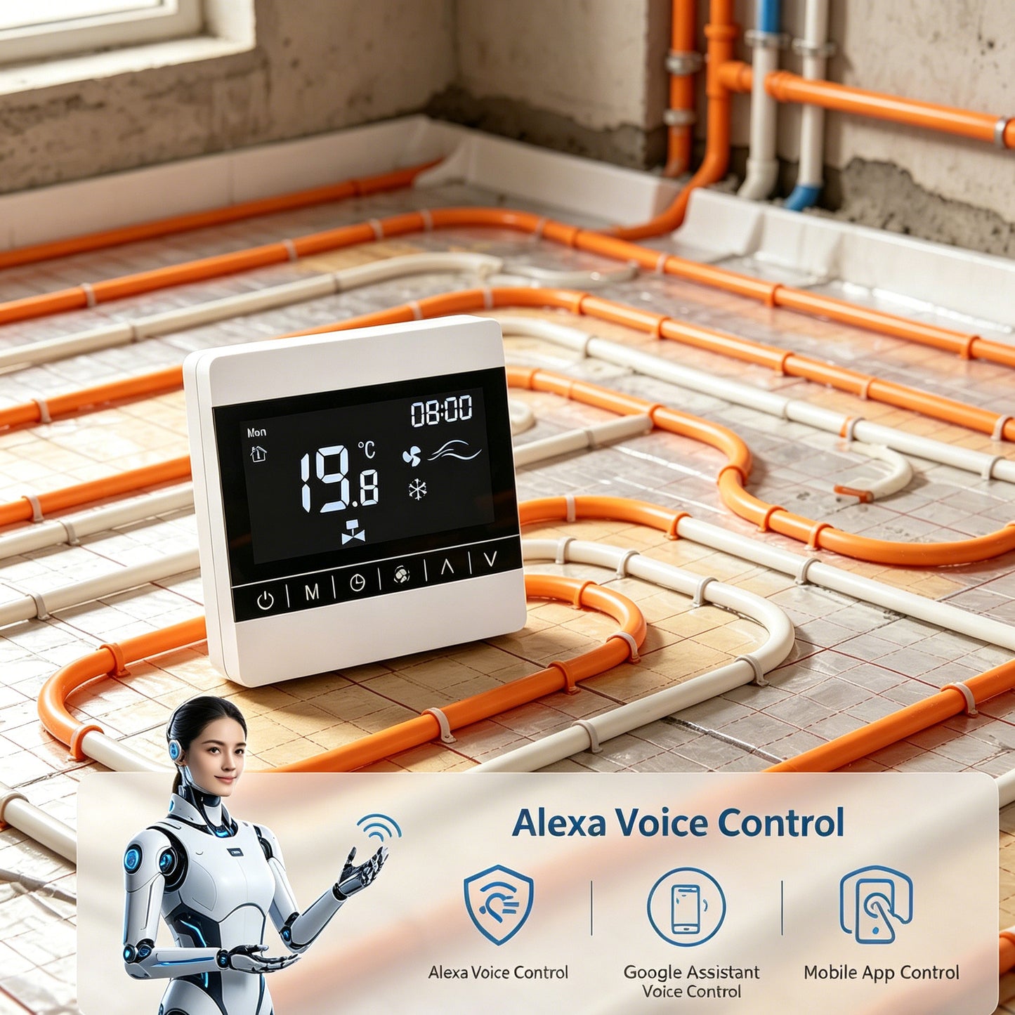 8905-4 pipes heating, cooling and ventilation 3-in-1 Smart thermostat w/ WIFI, TUYA, alexa, google assistant, Yandex Alice ready