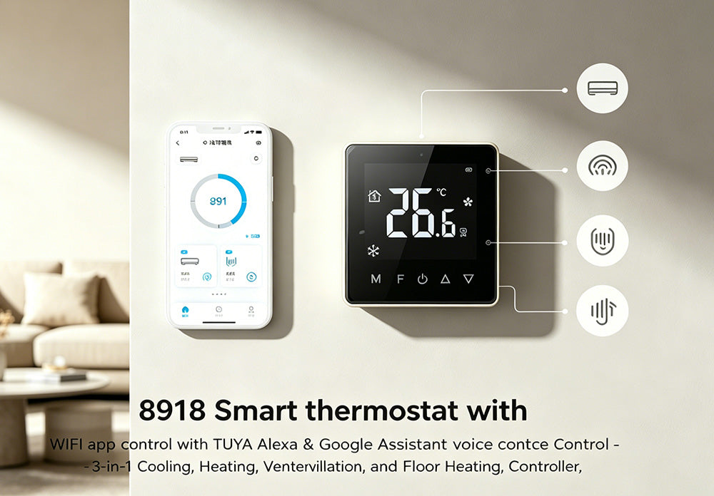 8918-WIFI Fan Coil Unit Smart Thermostat - 2 pipe 1ch Heating or cooling single stage
