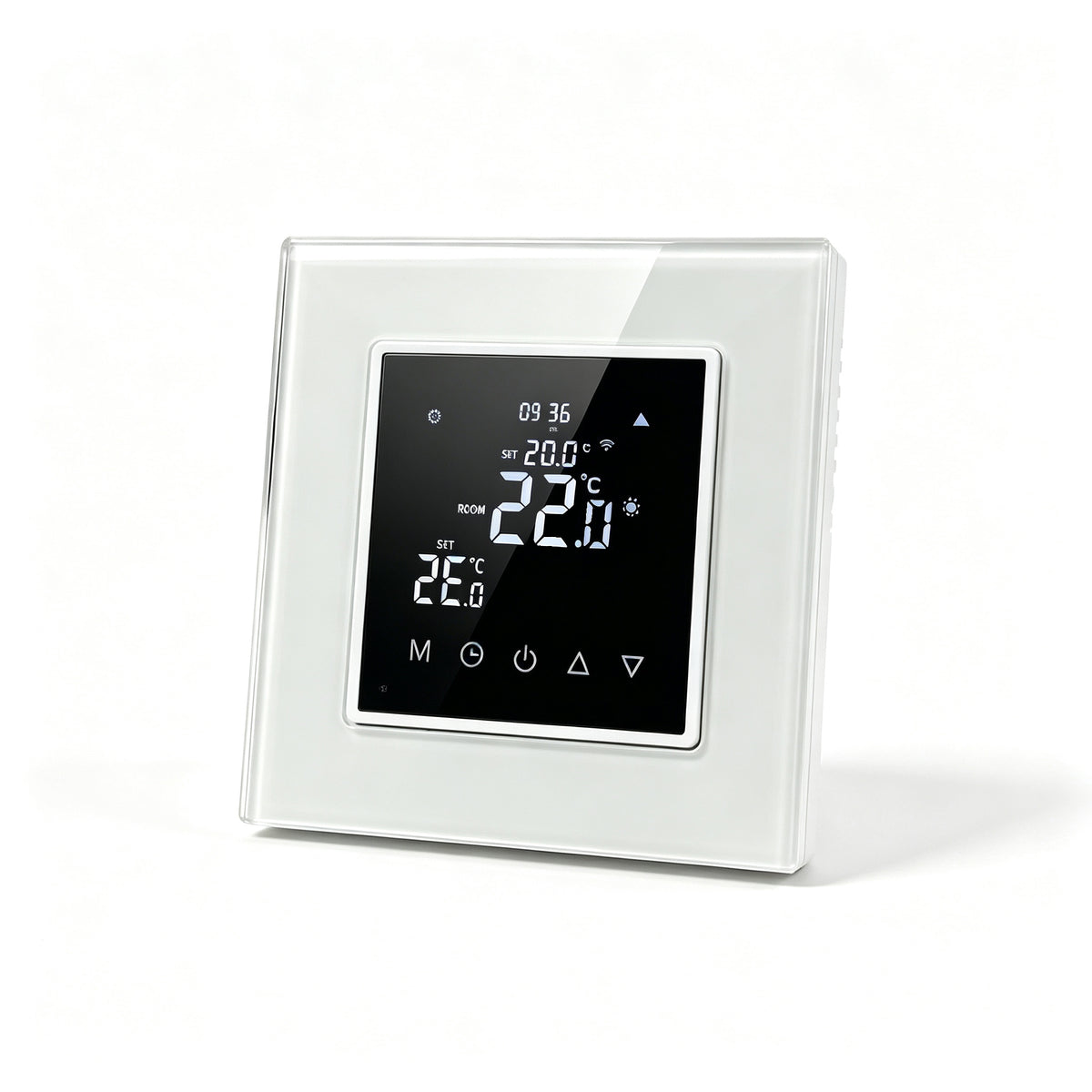 8927-water/electric heating /boiler 16A smart WiFi thermostat w/ anti-scratch tempered glass frame EU standard-white