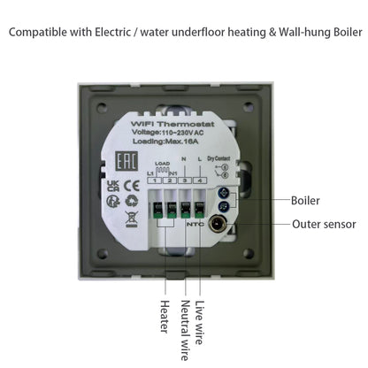 8927-water/electric heating /boiler 16A smart WiFi thermostat w/ anti-scratch tempered glass frame EU standard-white