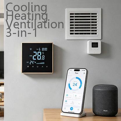 8929 Kabelgebundenes Kühl-/Heizthermostat mit Alexa & Google Assistant - 4-Leiter 2-Kanal Heizen, Kühlen, Lüften 3-in-1