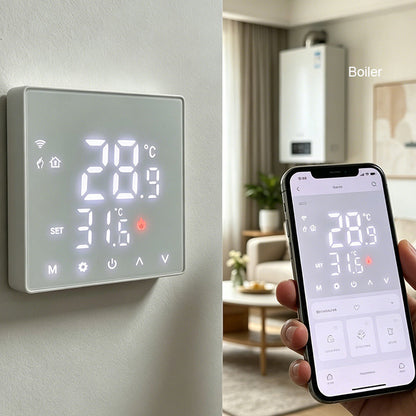Wired home boiler smart thermostat w/ WIFI app control, TUYA, Alexa, Google voice control