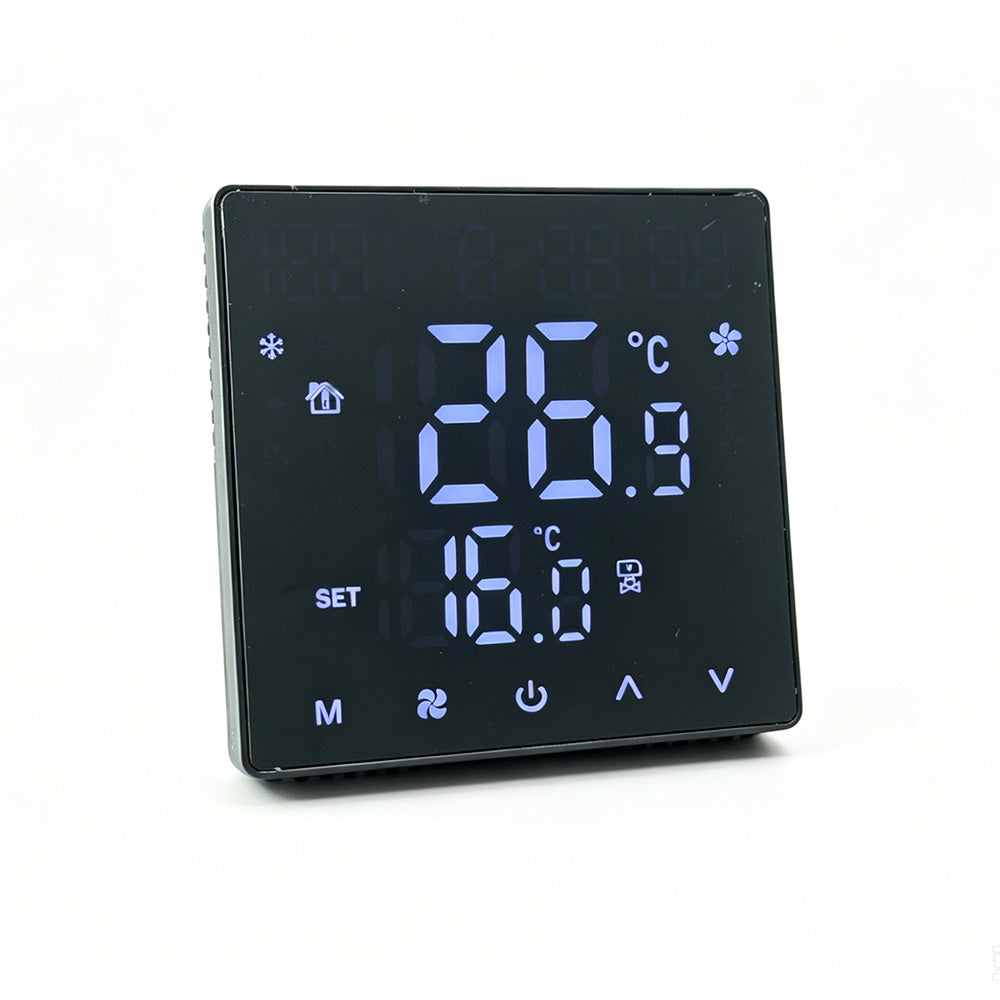 8971-EU Series Fan Coil Room Thermostat, 3 Speed AC FCU Temperature Controller, LED Display NTC HVAC Thermostat for  central air conditioning AC220V for Home Office School (black)