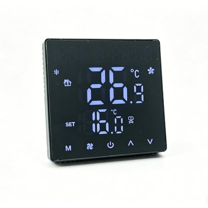 8971-EU Series Fan Coil Room Thermostat, 3 Speed AC FCU Temperature Controller, LED Display NTC HVAC Thermostat for  central air conditioning AC220V for Home Office School (black)
