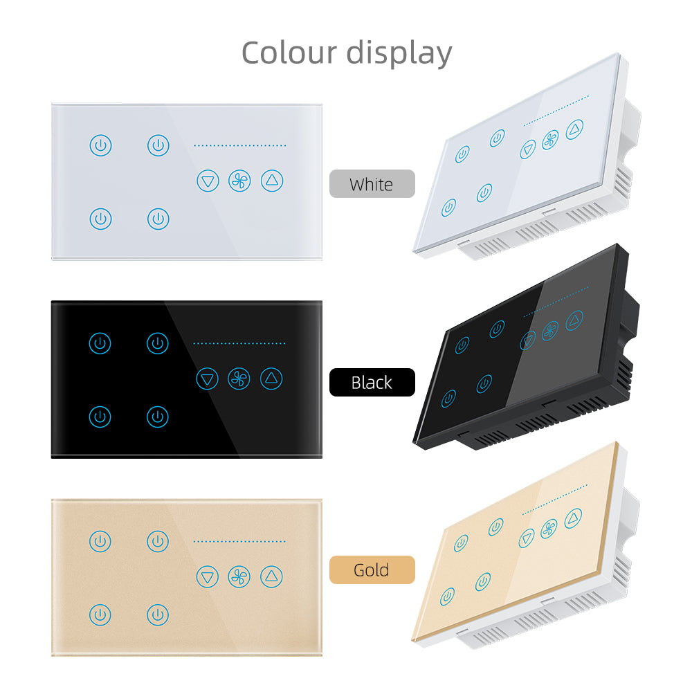 XFG-1436 4 Light+ 1 Fan EU& UK Standard Smart Voice Control Switch supports WIFI smartlife app and Voice control by TUYA, Tmall genie, Amazon alexa, google