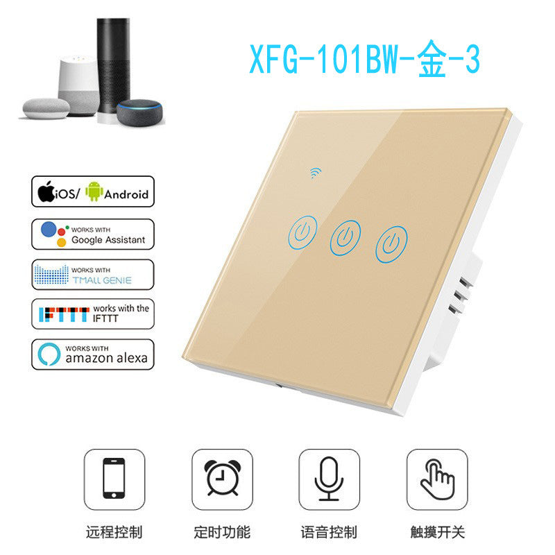 US Standard US standard single live & neutral wire universal Smart WiFi Touch Switch, Tuya, Alexa Voice Control WiFi Smart Switch