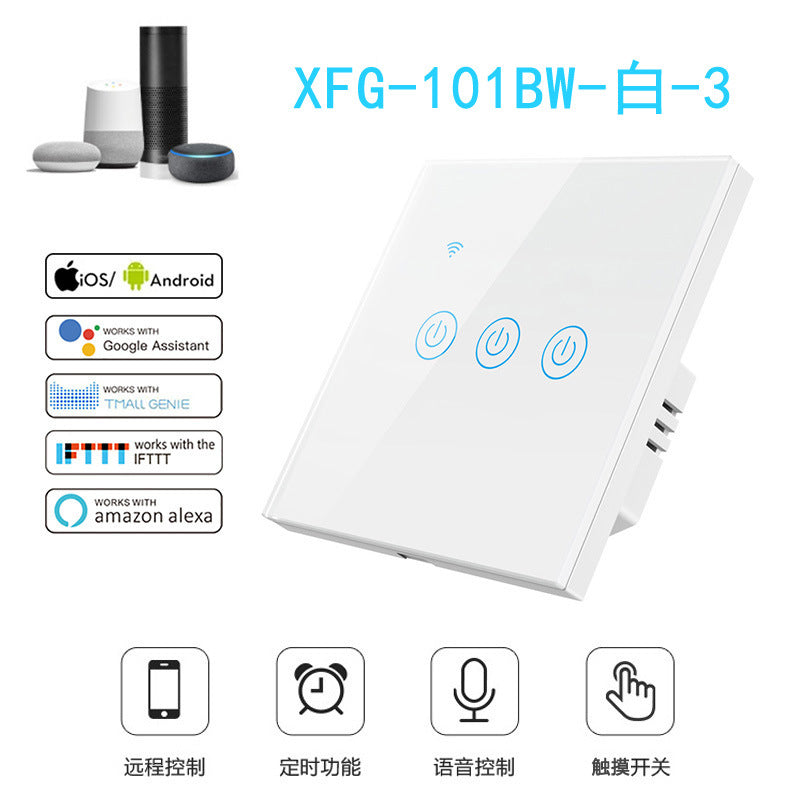 US Standard US standard single live & neutral wire universal Smart WiFi Touch Switch, Tuya, Alexa Voice Control WiFi Smart Switch