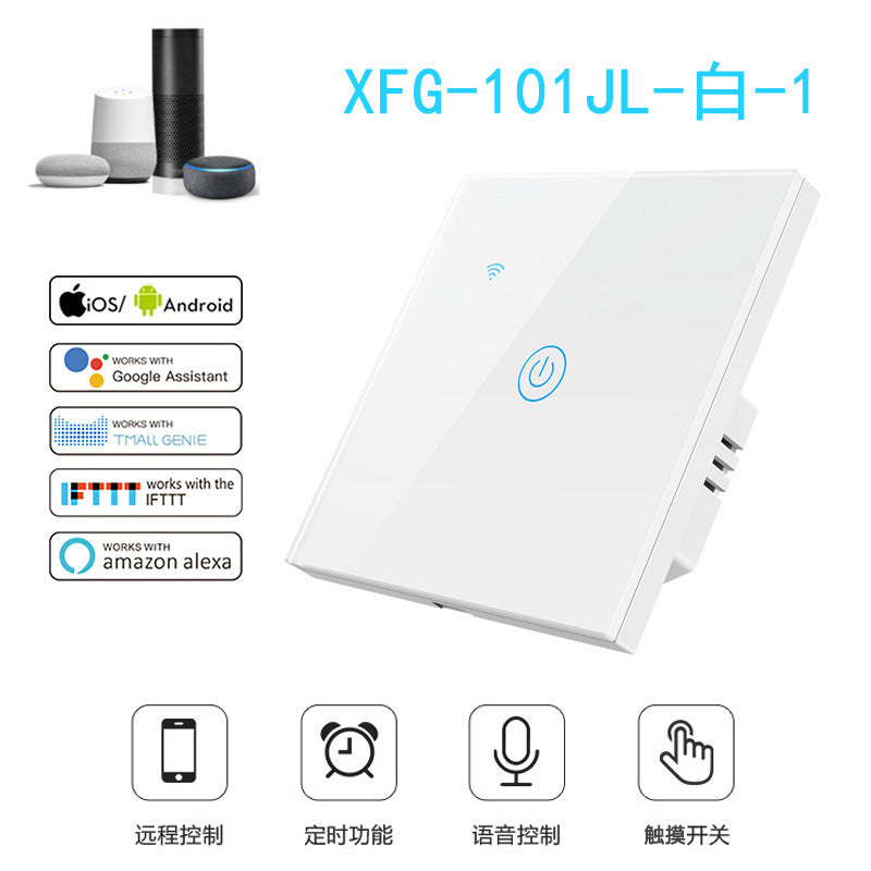 EU & UK Universal Single Live-Neutral Wire Smart WiFi Touch Switch, Tuya, Alexa Voice Control WiFi Smart Switch
