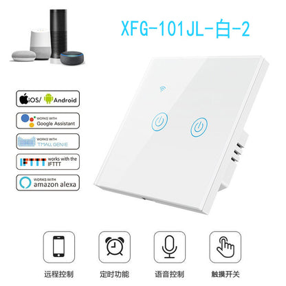 EU & UK Universal Single Live-Neutral Wire Smart WiFi Touch Switch, Tuya, Alexa Voice Control WiFi Smart Switch
