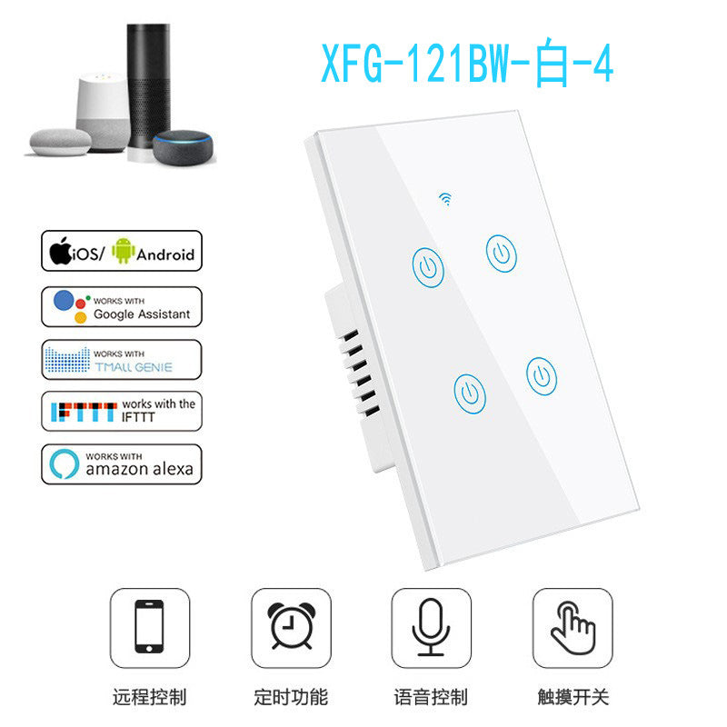 US Standard US standard single live & neutral wire universal Smart WiFi Touch Switch, Tuya, Alexa Voice Control WiFi Smart Switch